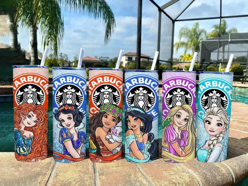 Stainless Steel Mugs Bundle 20 oz Princess Starbucks Tumbler Wrap, Princess Tumbler PNG, Snow White Tumbler, Cinderella Coffee Tumbler Sublimation, Princess Wrap
