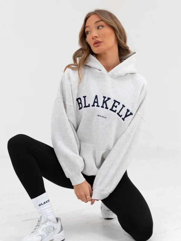 Lightweight Fabric Varsity Oversized Hoodie - Marl White