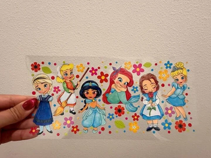 Insulated Drinkware Offers Disney Princesses Kids UV DTF Wrap Transfer 16oz | No Heat Needed | Waterproof | Permanent Adhesive