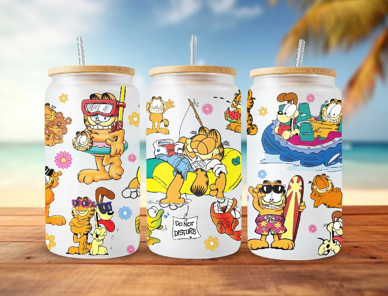 Drinkware Collection Sale Garfield Cat Cartoon 80s Glass Can, 80s Cartoons png, Garfield Summer Libbey Glass Can, Retro 80s Cartoons Wrap, Garfield Swimming Pool
