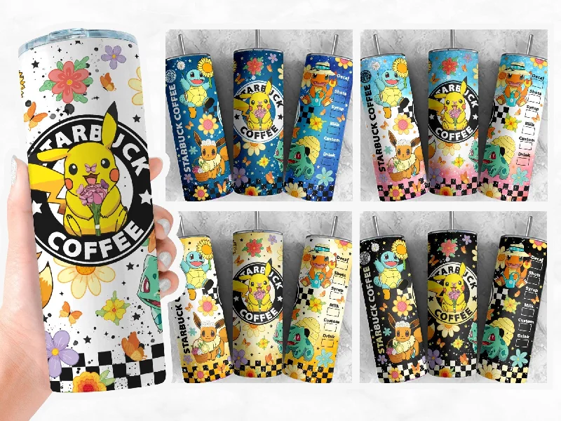 Travel Cups Promotion Cartoon Pokemon Tumbler Bundle PNG, 20oz Tumbler Design, 20oz Skinny Tumbler,Anime Cartoon Sublimation,Digital Game Tumbler, Kids Movie Tumbler
