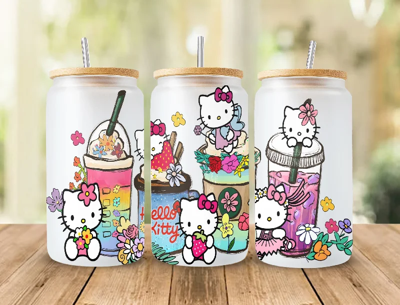 Portable Drinkware Discounts Kitty Strawberry Tumbler Wrap, Kawaii Pink Tumbler Wrap, Cartoon Tumbler Wrap, 16oz Can Glass Wrap, Friends Coffee Wrap, Hello Cat Png