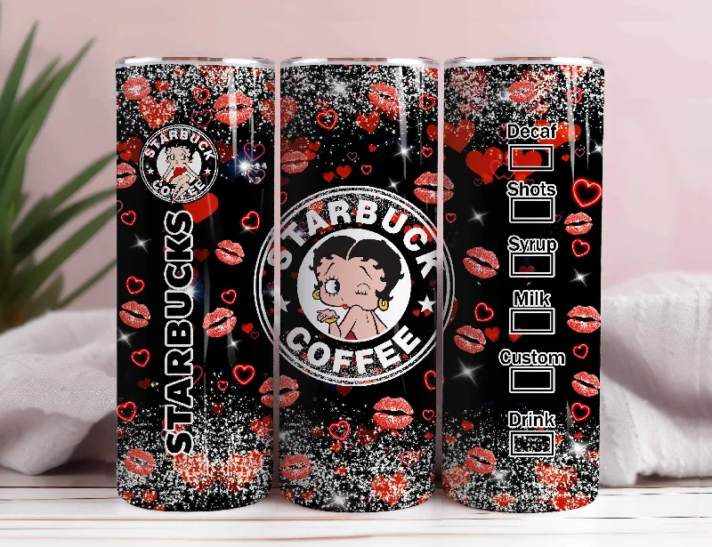 Decorative Drinkware Sale Betty Boop Starbuck Coffee Tumbler PNG, Bags Pattern Tumbler, Betty 20oz Skinny Tumbler