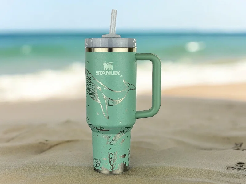 Personalized Drinkware Gifts 40oz Stanley Quencher Tumbler Whale 360 Wrap Design, Whale themed Laser Engraved Gift for Her Stanley TikTok Cup