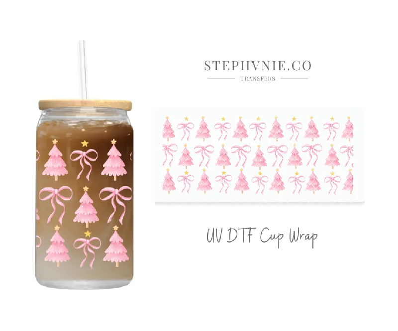 Insulated Drinkware Deals Pink X-mas Tree Coquette - 16oz UV DTF Cup Wrap