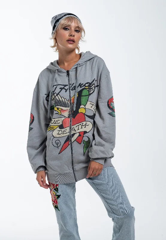 Elegant Contour Womens True Snake Zip Through Hoodie - Grey