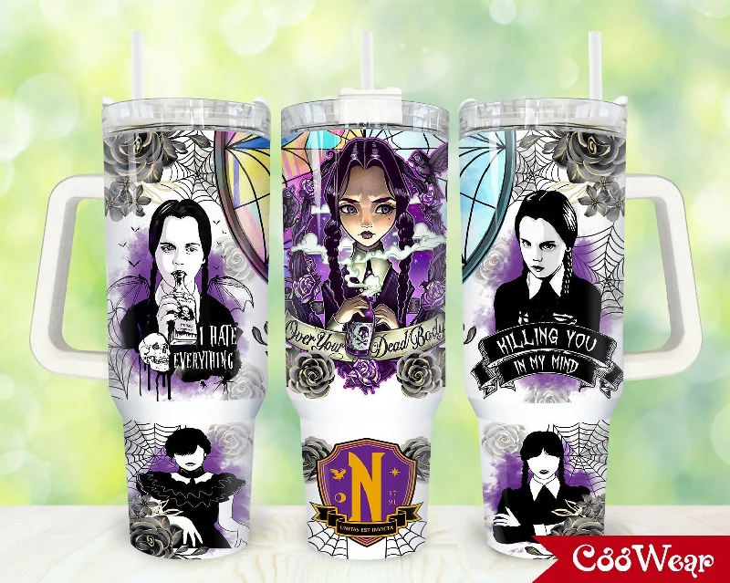Drinkware Markdowns Wednesday-Addams 40oz Tumbler Wrap Png, Jenna Ortega, Addams Family, Addams Tumbler, Horror Halloween Tumbler 40oz Png Sublimation Designs