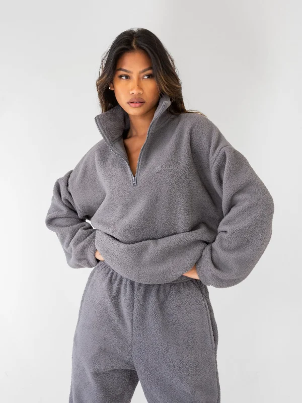 Alluring Design Borg 1/4 Zip Jumper - Charcoal