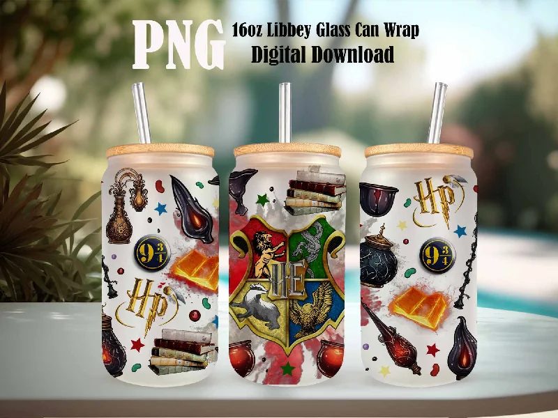 Holiday Drinkware Offers Harry Potter Libbey Glass PNG, 16oz Can Glass PNG, Hogwarts Alumni, Magic Wand Symbol, Wizardy Houses
