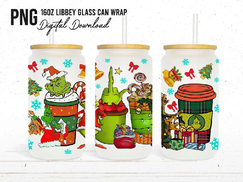 Unique Drinkware Cartoon Christmas Tumbler Wrap, 16oz Can Glass Wrap, Merry Christmas Can Glass, Libbey Can Glass, Christmas Vibes, Christmas Vibes Wrap