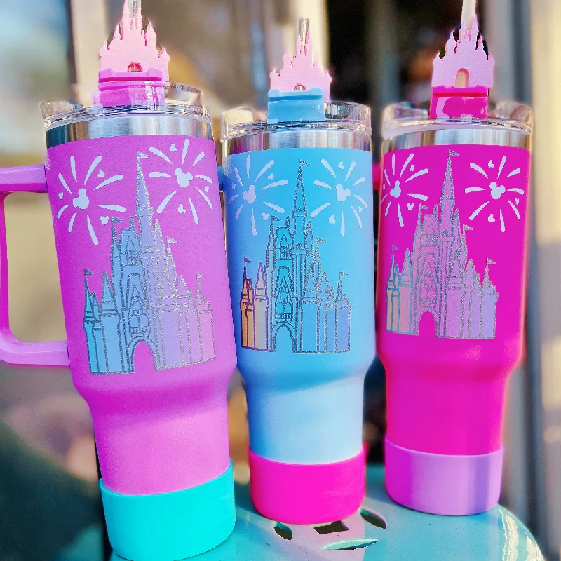 Vacuum-Insulated Bottles 50th Castle on 40 oz Quencher Inspired Stainless Steel Tumbler