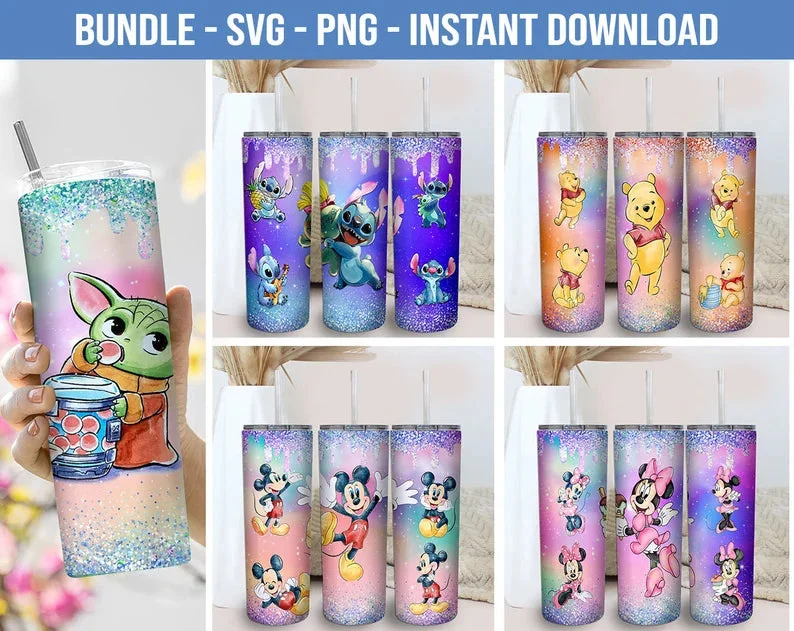 Tumbler Promotions Mickey Glitter Tumbler Wrap, 20oz Skinny Straight, Full Tumbler Wrap, Cartoon Characters, Tumbler Wrap, Glitter Tumbler, Bundle Png