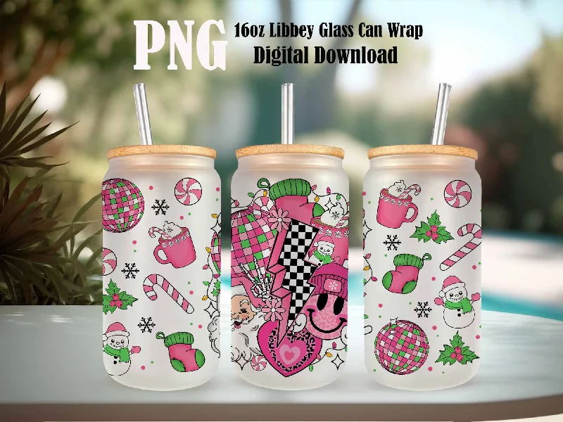 Buy Drinkware Bundle Pink Christmas Coffee 16oz Can Glass Wrap PNG, Christmas Vibes PNG, Sweet Christmas PNG, Santa 16oz Can Wrap
