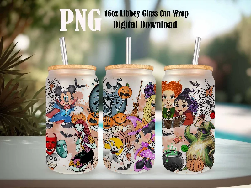 Christmas Drinkware Halloween Cartoon 16oz Png, 16oz Can Glass, Cartoon Tumbler, Sublimation Design, Spooky Vibes, Spooky Season Png Download, Halloween Png