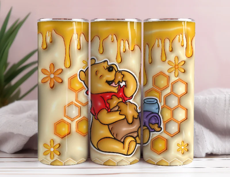 Green Drinkware Sale 3D Inflated Cartoon Tumbler Wrap, Pooh Tumbler, 3D Winnie Inflated Tumbler Wrap, Puffy Pooh Bear Tumbler, 20oz tumbler PNG Download 6