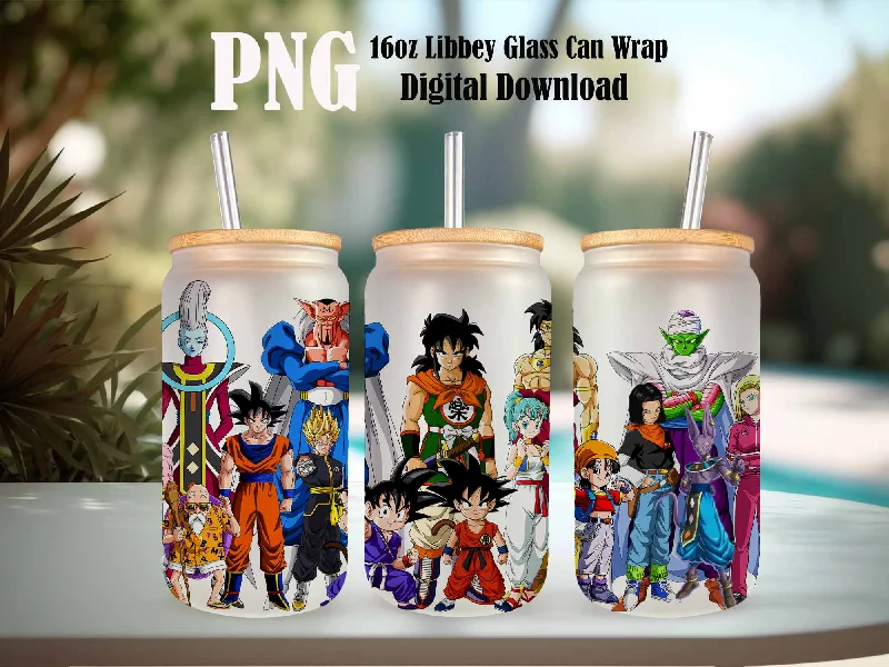 Insulated Drinkware Sale Dragon Ball 16oz Glass Can PNG, Manga Tumbler, Comics Tumbler Designs