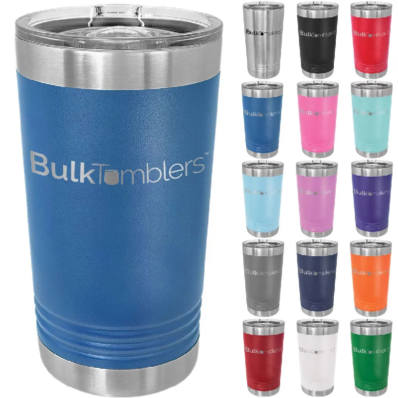 Insulated Drinkware Deals 16 oz Pint Glass w Logo Laser Engraved on Insulated Stainless Steel Beer Tumblers + Lid