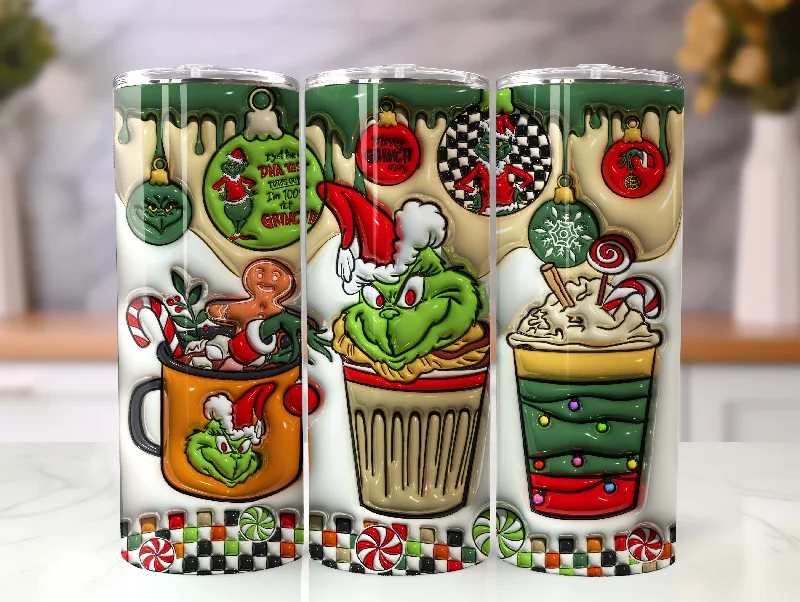 Drinkware Markdowns Inflated Christmas Tumbler, Merry Christmas,  3D Coffee Christmas Tumbler, Tumbler Wrap, Inflated Tumbler, 20oz Skinny Sublimation,3D Puffy