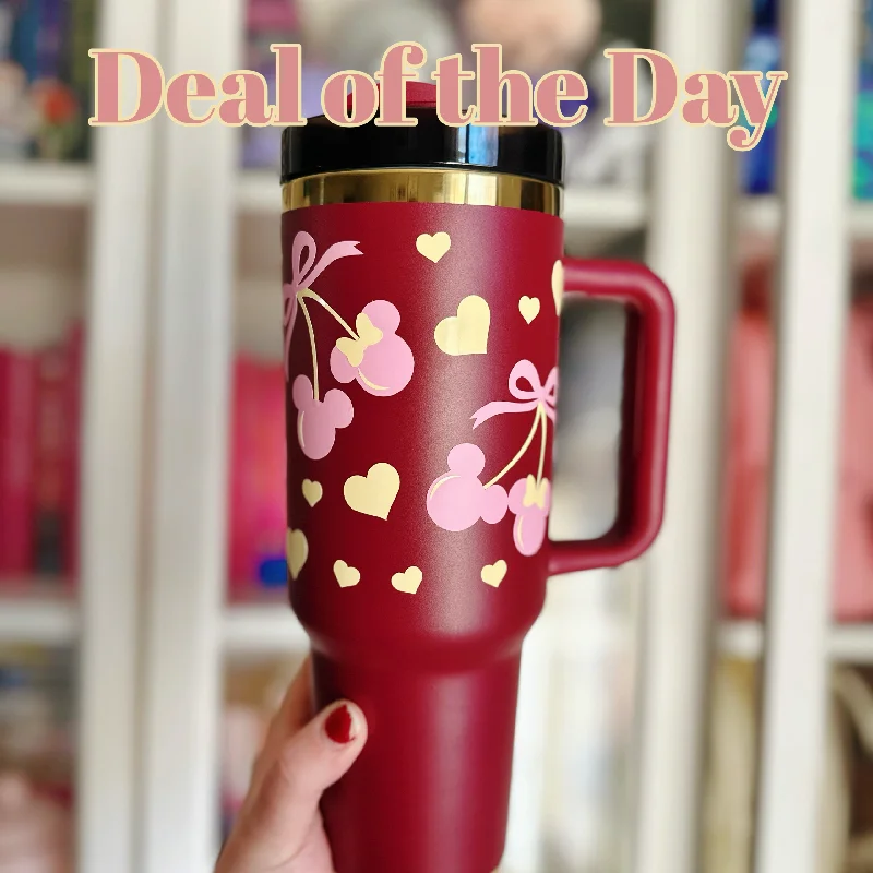 Drinkware Gifts For Friends Pink Cherries on Burgundy 40 oz Quencher Inspired Stainless Steel Tumbler