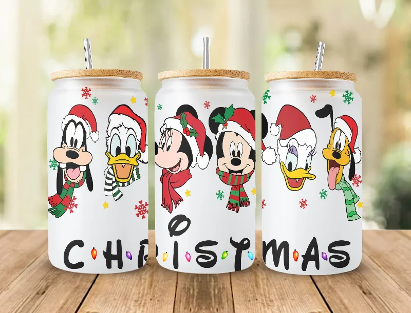 Clearance Drinkware Sale Cartoon Christmas 16oz libbey can Cartoon PNG, 16oz Glass Can Wrap, 16oz Libbey Can Glass, Christmas Tumbler Wrap, Full Glass Can Wrap 2