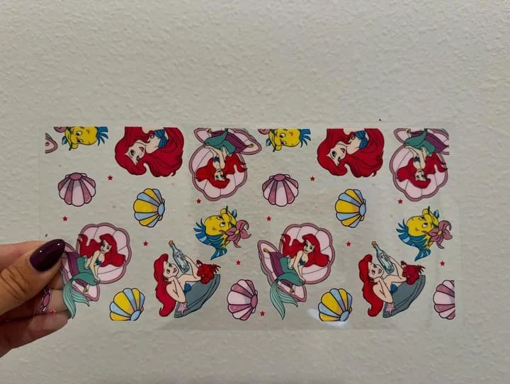 Portable Drinkware Disney Little Mermaid Ariel Flounder Multidirectional UV DTF Wrap Transfer 16oz | No Heat Needed | Waterproof | Permanent Adhesive