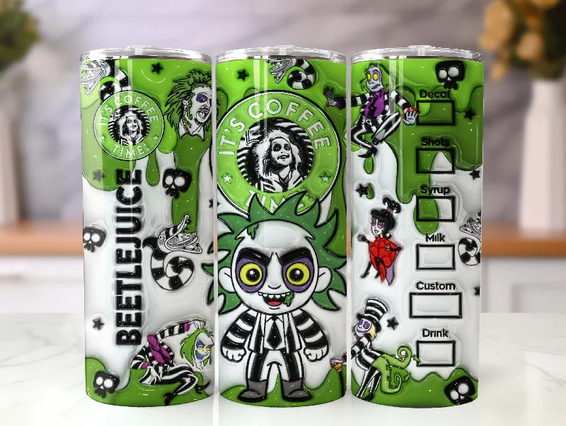 Insulated Tumblers 3D Inflated Horror Character Halloween Tumbler Wrap, Beetle Juice Horror 20oz Tumbler, Halloween Wrap, Halloween Beetlejuice Tumbler Wrap