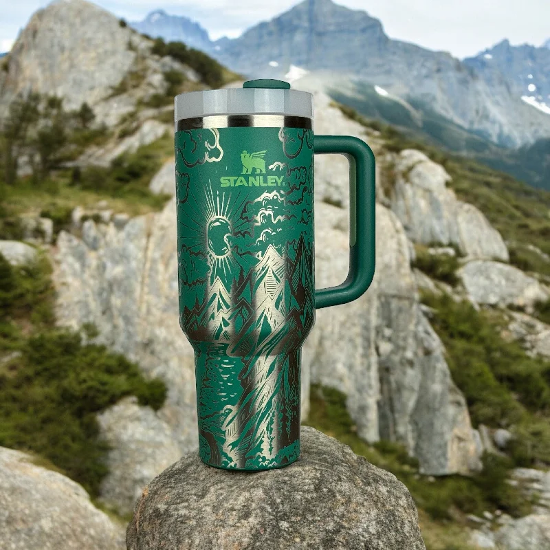 Discount Drinkware Engraved 40oz Stanley Quencher Tumbler - Nature Themed Design, Mountain Lover Tumbler, Camping Gift