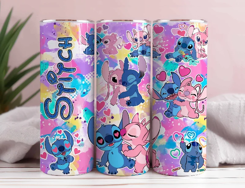 Green Drinkware Offer Stitch Color Splash cartoon Tumbler, 20oz skinny tumbler, sublimation tumbler, png digital download, digital tumbler,Instant Download
