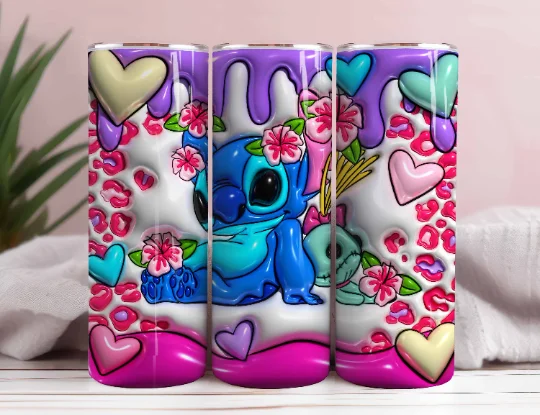 Insulated Drinkware Offers Inflated Stitch Tumbler Design PNG, 3D Stitch Tumbler Wraps 20oz Skinny Sublimation Digital Downloads 3D Puffy Stitch Design Sublimation 3