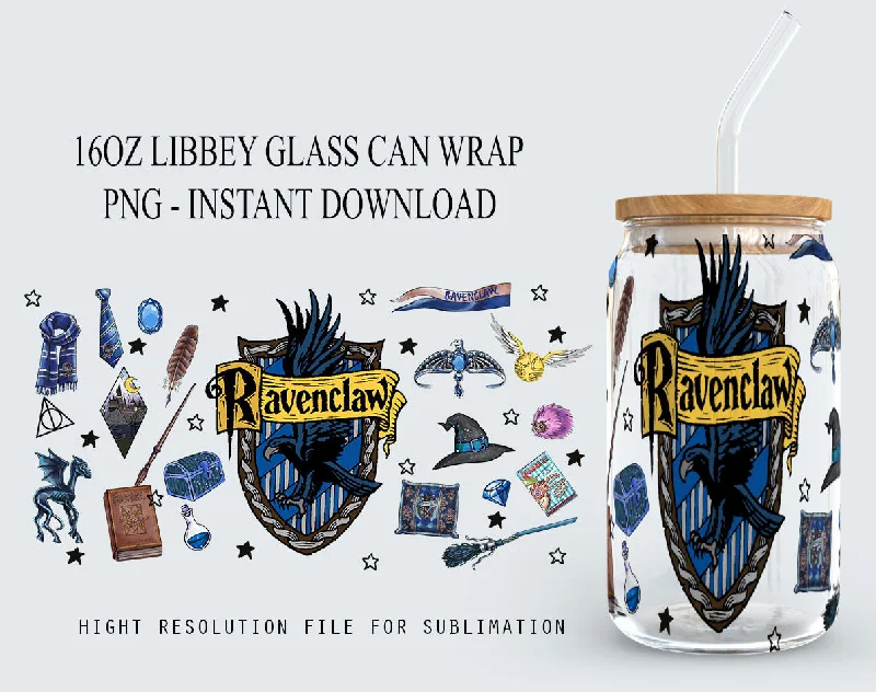 Affordable Drinkware Harry Potter Libbey Glass PNG, 16oz Can Glass PNG, Hogwarts Alumni, Magic Wand Symbol, Wizardy Houses