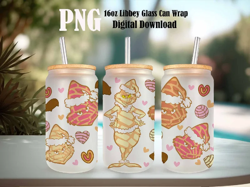Drinkware Collection Promotion Conchita Christmas Png, Cafecito Y chisme 16oz, Spooky Conchas 16oz Libbey Glass Can, Mexican Pan Dulce PNG, Pan Dulce, Conchas Mexicanas