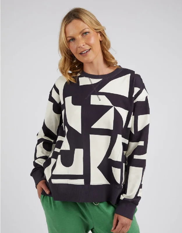 Final Clearance Elm Dali Geo Crew Midnight and White Geo Print