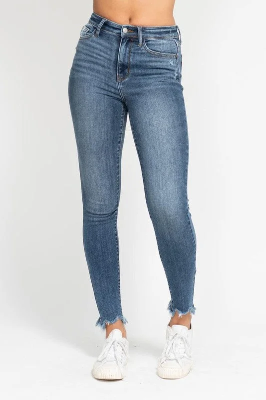 Coastal Beach - Inspired Style Judy Blue High Waist Skinny Destructed Shark Bite Hem