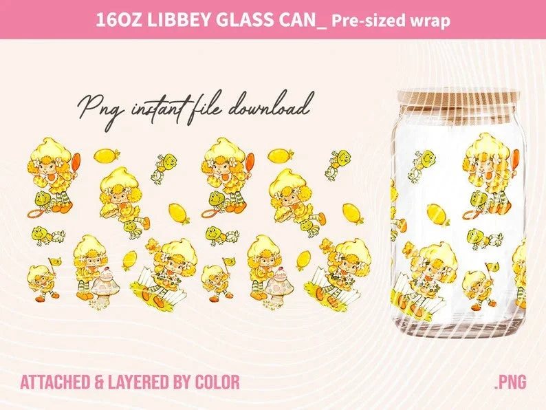 Reusable Drinkware Vintage 80s Cartoon Coffee PNG, 16oz Can Glass Wrap PNG, Retro Strawberry Tumbler, 80s cartoons, Retro 80s cartoons Tumbler Wrap
