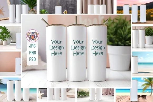 Glassware Deals 20oz Tumbler Mockup Bundle, full view wrap mockup, tumbler mockup with transparent background product tumbler