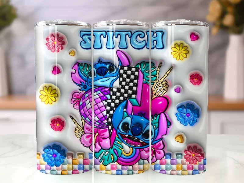 Reusable Drinkware 3D Inflated Stitch 20oz Tumbler Wrap, Inflated Tumbler, Cute Cartoon Tumbler, 20oz Tumbler, Inflated Tumbler, Sublimation Design, Png Download