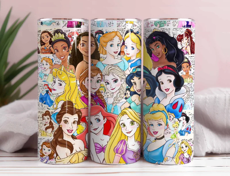 Thoughtful Drinkware Gifts Princess Tumbler Wrap, Cartoon Tumbler, 20oz Skinny Tumbler Coffee, Tumbler Wrap, Cartoon Characters, PNG Instant Download, Princess Png