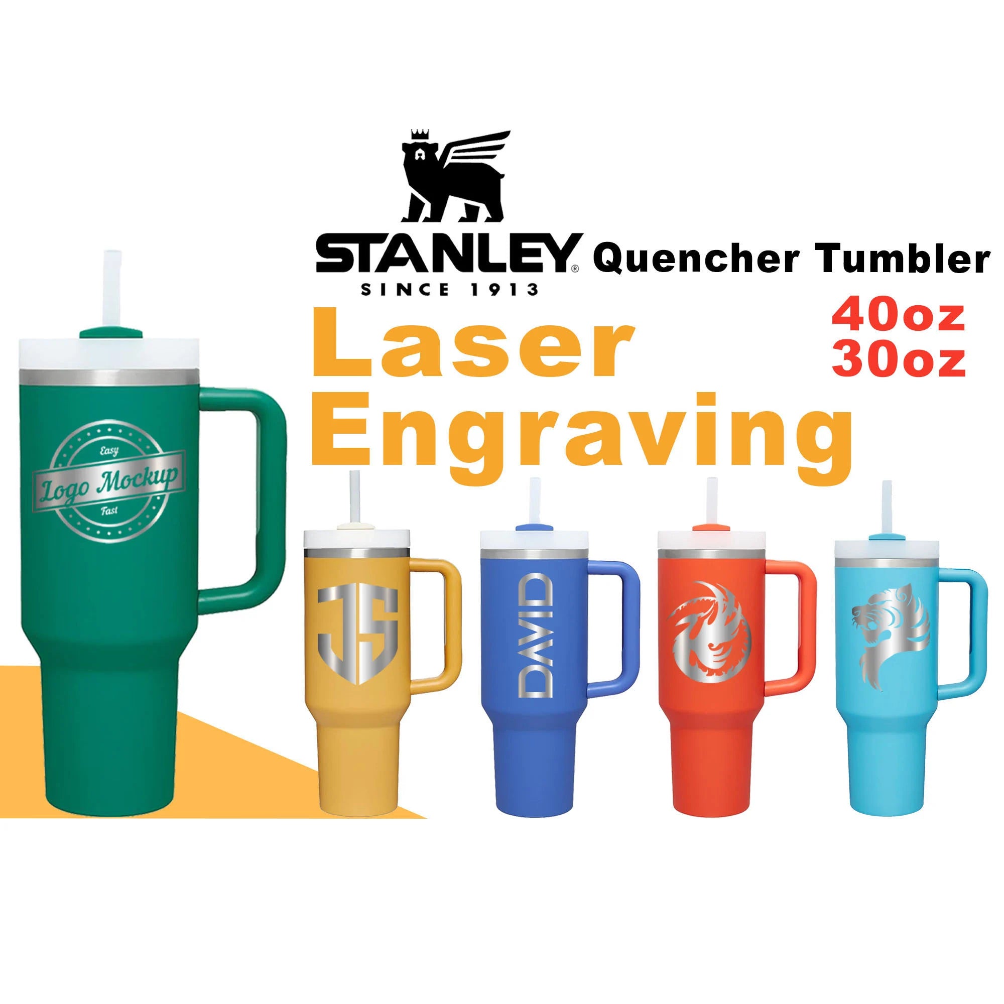 Unique Drinkware Stanley 30oz & 40oz Quencher H2.0 Stainless Steel Tumbler, Personalized Stainless Steel Tumbler, Laser Engraved Tumbler, Stanley Water Bottle