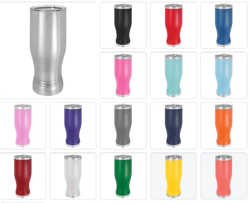Promotional Tumblers Blank 20 oz Beer Pilsner Double Wall Tumbler, Insulated Stainless Steel + Lid