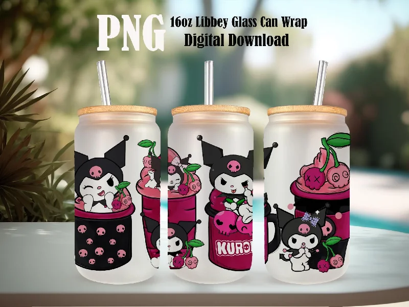 Glassware Promotion Kitty and Friends Pink Cat PNG, 16oz Glass Can Wrap, 16oz Libbey Can Glass, Tumbler Wrap, Full Glass Can Wrap, Cartoon Tumbler