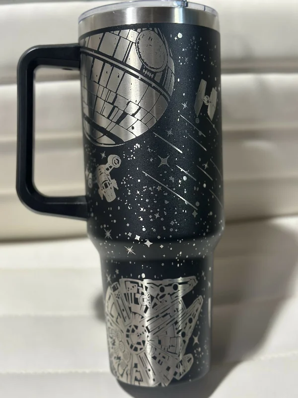 Eco-Conscious Drinkware SW Spaceship Deathstar Tumbler | 40 oz Stanley | Laser Engraved