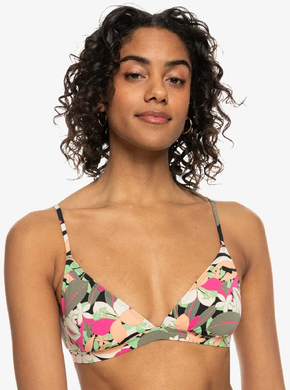 Seasonal Trend Printed Beach Classics Fixed Triangle Bikini Top - Anthracite Palm Song S