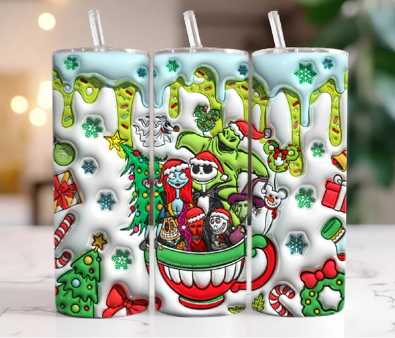Stainless Steel Mugs 3D Inflated Cartoon Christmas Tumbler Wrap, Christmas 20oz Skinny Tumbler, Merry Christmas, Nightmare Before, Christmas Png, Tumbler Wrap