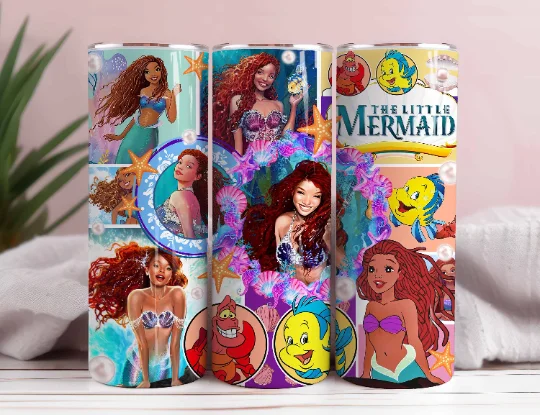 Holiday Drinkware Gifts Mermaid Tumbler Wrap, Little Mermaid Tumbler, 20oz Skinny Tumbler, Full Tumbler Wrap, Princess Tumbler Wrap, Cartoon Tumbler, Ariel Tumbler