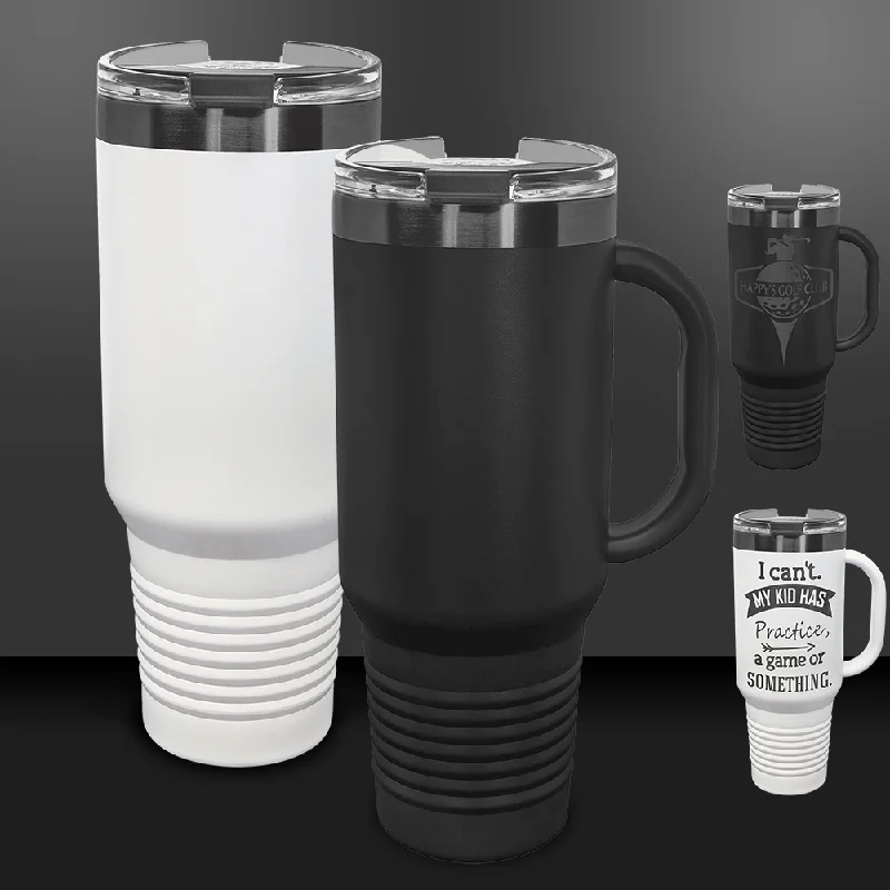 Premium Glassware Discounts Black Ghost Polar Camel 40 oz. Travel Mug with Handle, Straw Included