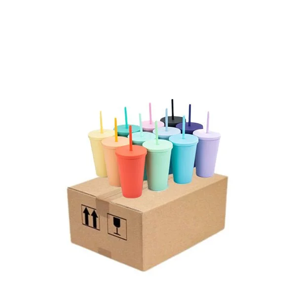 Insulated Bottles Promotion Case of 25Pack (5pk yellow+5pk purple+5pk black+5pk orange+5pk pink)Tumblers with Lids 16oz Colored Acrylic Cups