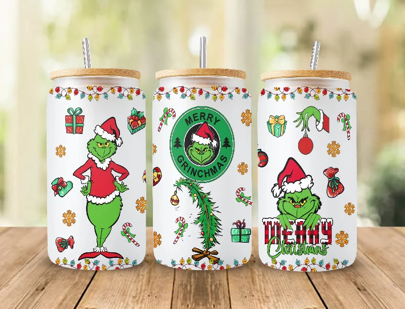 Festive Drinkware Deals Cartoon Christmas Tumbler Wrap, 16oz Can Glass Wrap, Merry Christmas Can Glass, My Day Libbey Can Glass, Christmas Vibes, Christmas Stitch Wrap 3