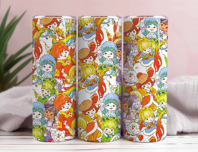 Drinkware Collection Promotion Cartoon 80s Tumbler, 80s cartoons png, rainbow girl 20oz Skinny Tumbler, Rainbow Brite Tumbler Wrap Png, Retro 80s cartoons Tumbler Wrap