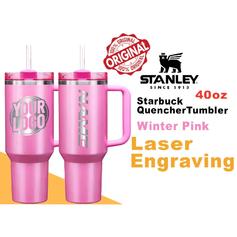Insulated Drinkware Deals Stanley x Starbucks Quencher 40oz Tumbler Winter Pink, Personalized Tumbler With Lid and Straw, Laser Engraved Tumbler, Drinkware, Sports