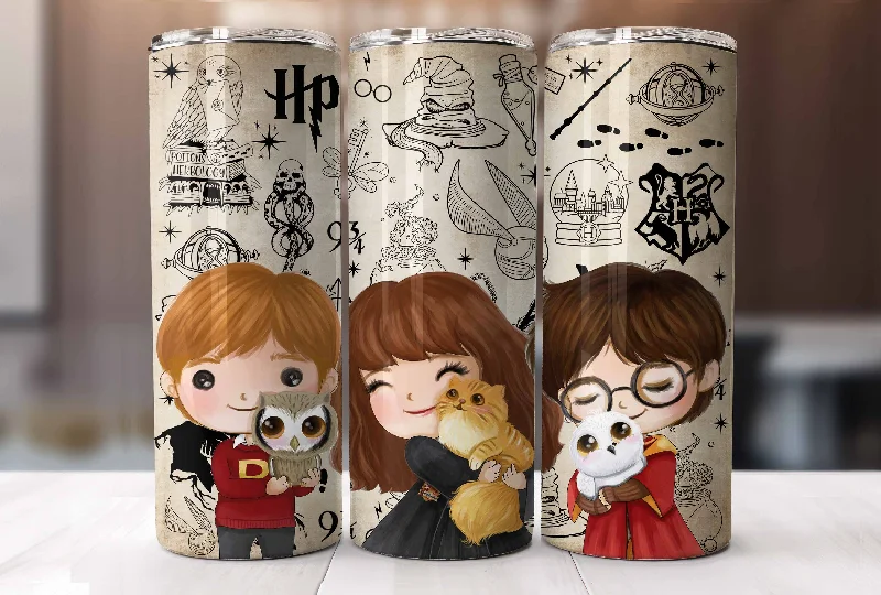 Unique Drinkware Harry Potter 20oz Tumbler PNG, Hogwarts Alumni, Magic Wand Symbol, Wizardy Houses